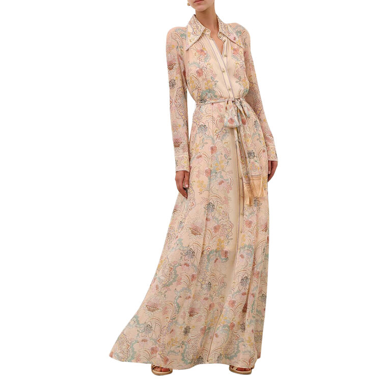 Rebellion Long Sleeve Pussybow Maxi Shirt Dress image number null
