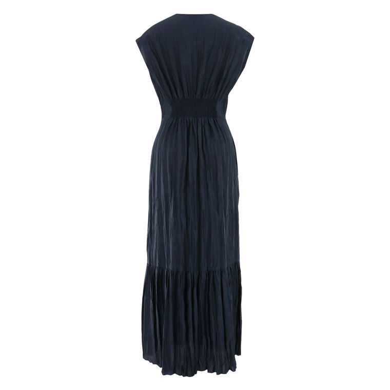 Go Crinkle Cut Cap Sleeve Twist Silk Maxi Dress image number null