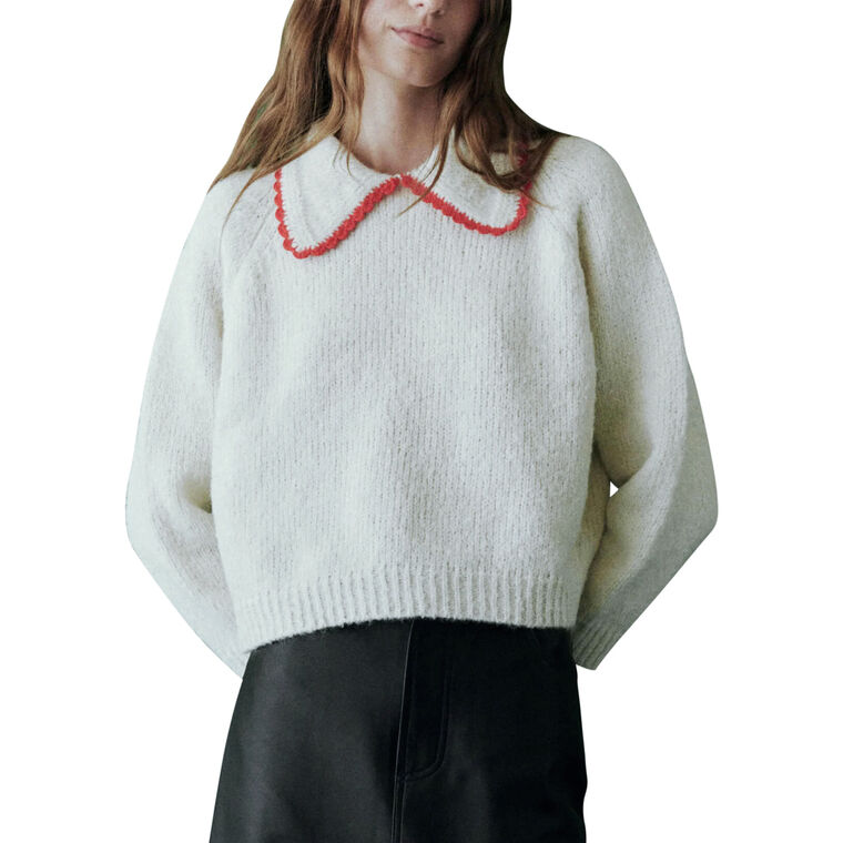 The Crochet Collar Long Sleeve Pullover Sweater image number null