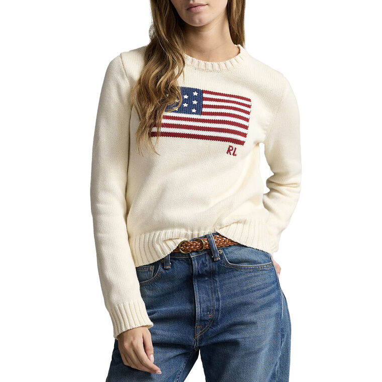 Flag Cotton Crewneck Sweater image number null