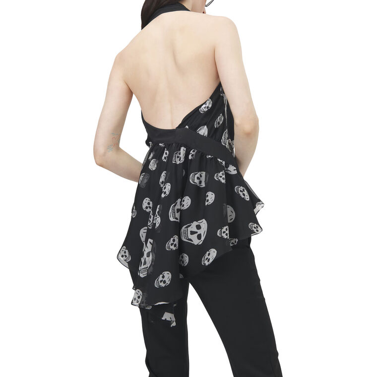 Skull Print Scarf Halter Neck Top image number null