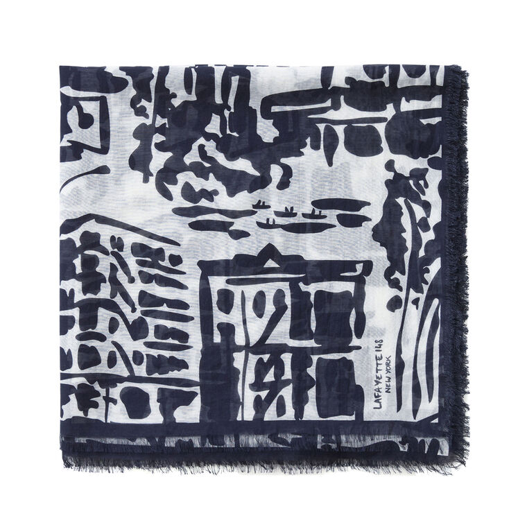 Cityscape Print Cotton-Silk Scarf image number null
