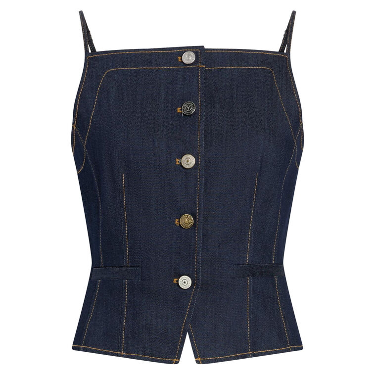 Sloane Sleeveless Button-Front Denim Top image number null