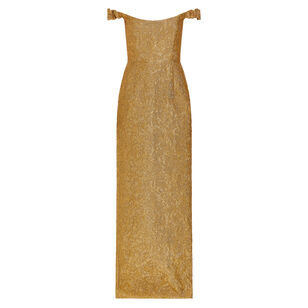 Yolanda Gold Brocade Column Gown