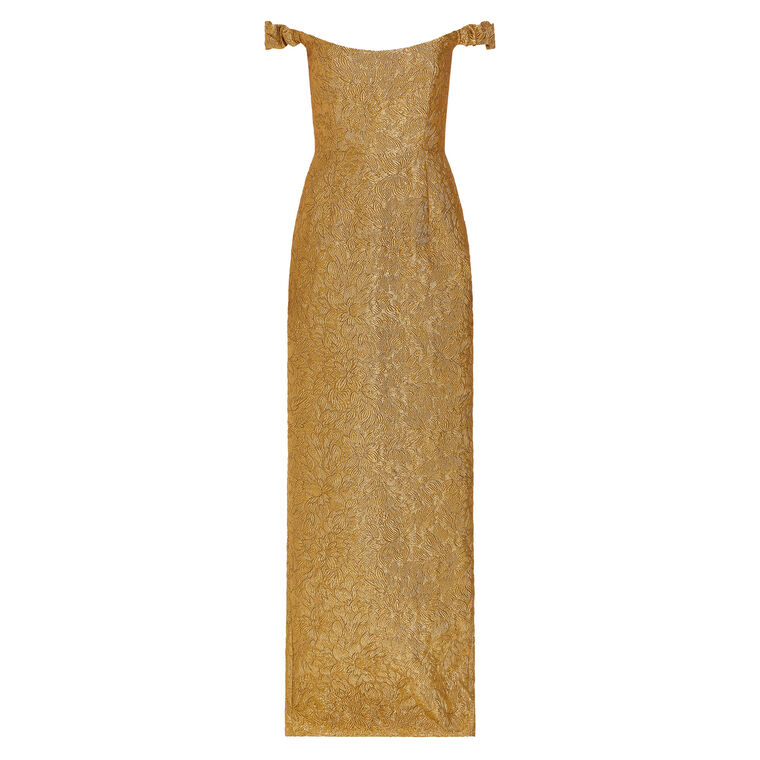Yolanda Gold Brocade Column Gown image number null