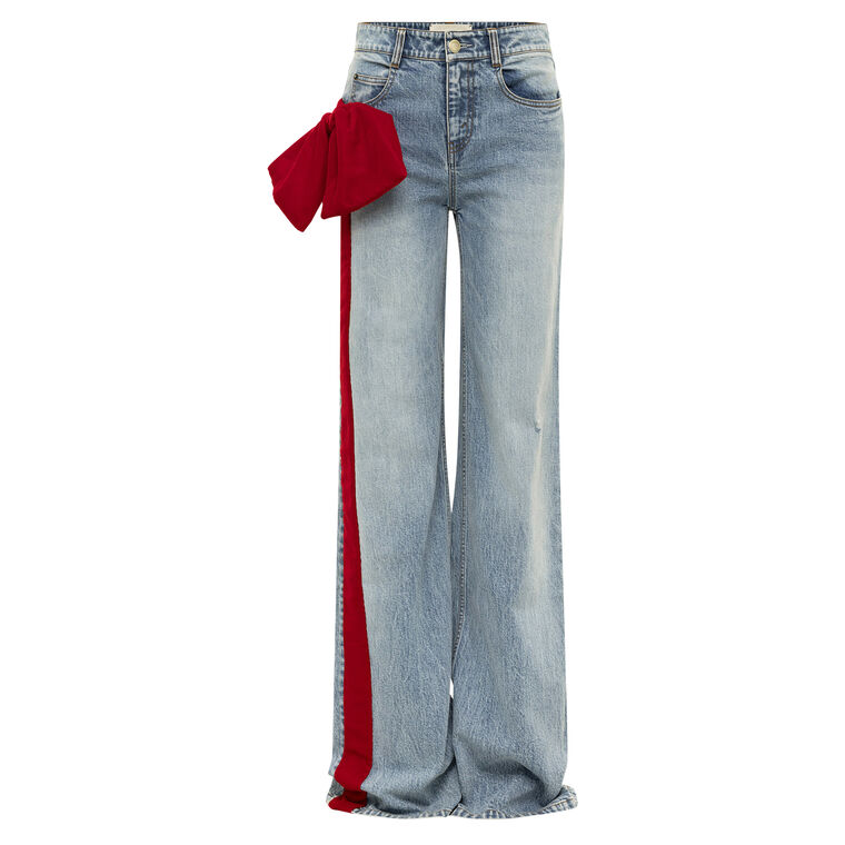Bentley Velvet-Bow Straight-Leg Jean image number null