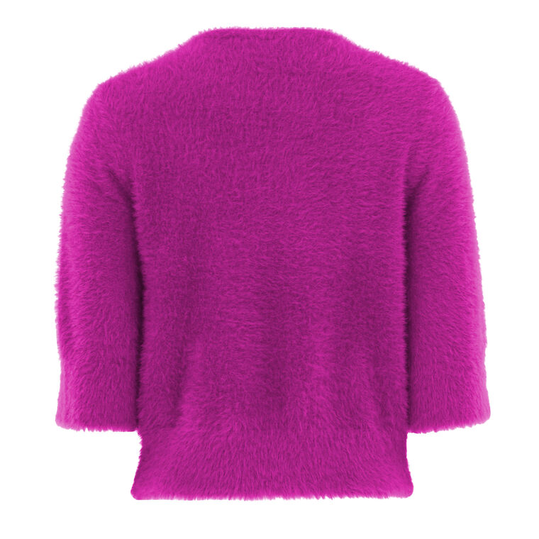 Maliah Fuzzy Knit Round Neck Elbow Sleeve Top image number null