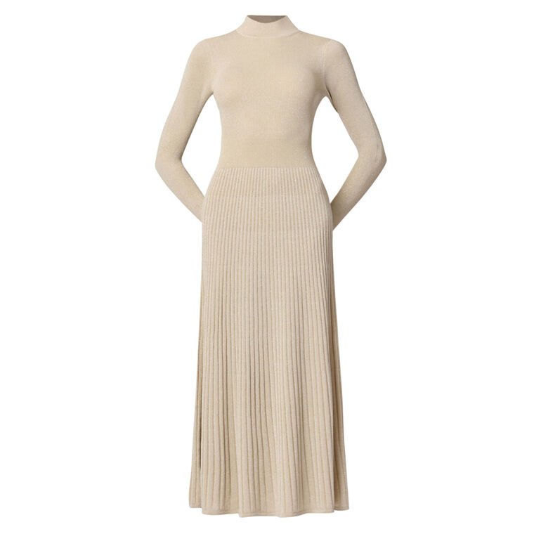 Autumn Long Sleeve Metallic Knit Maxi Dress image number null