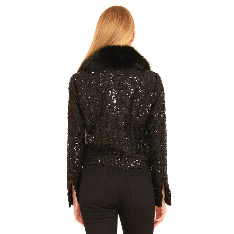 Faux Fur Trimmed Sequin Jacket image number null