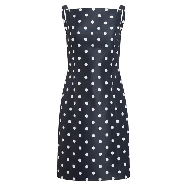 Sleeveless Recycled Faille Polka Dot Sheath Dress image number null