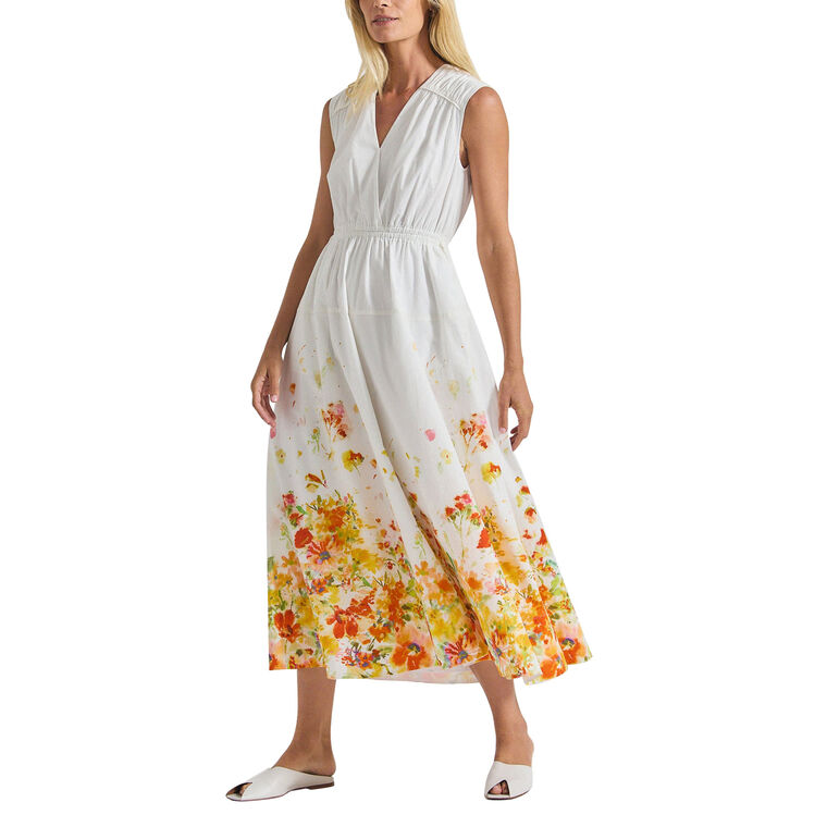 Nara Border Print Cotton Poplin Cinch Waist Maxi Dress image number null
