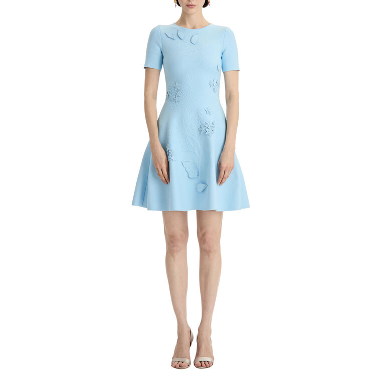 Short Sleeve Porcelain Flower Embroidered Knit Mini Dress image number null