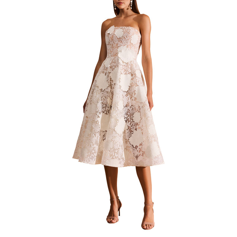 Cassandra Strapless Floral Lace Midi Dress image number null