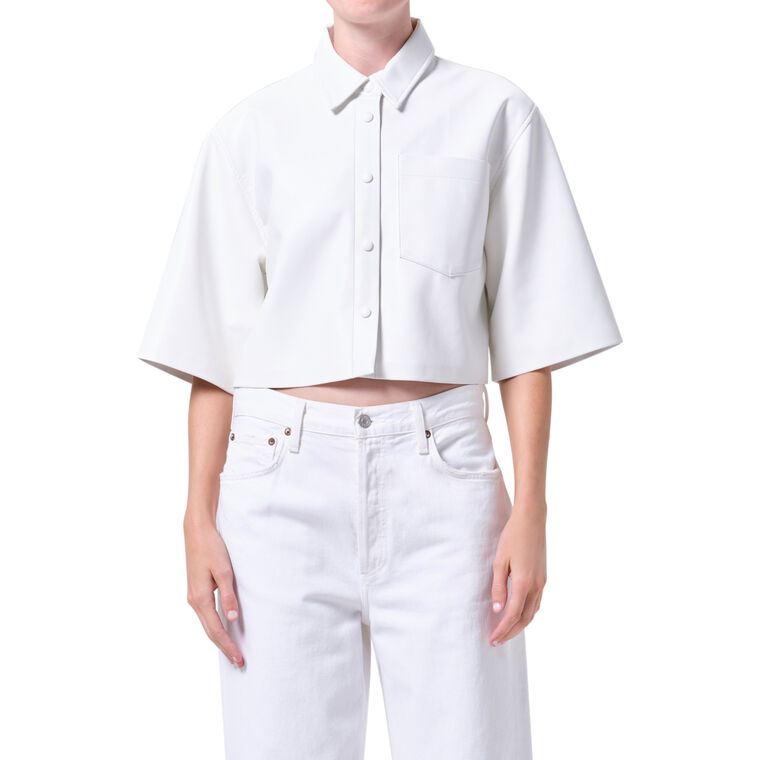 Tomine Short Sleeve Cropped Vegan Leather Button Down Shirt image number null