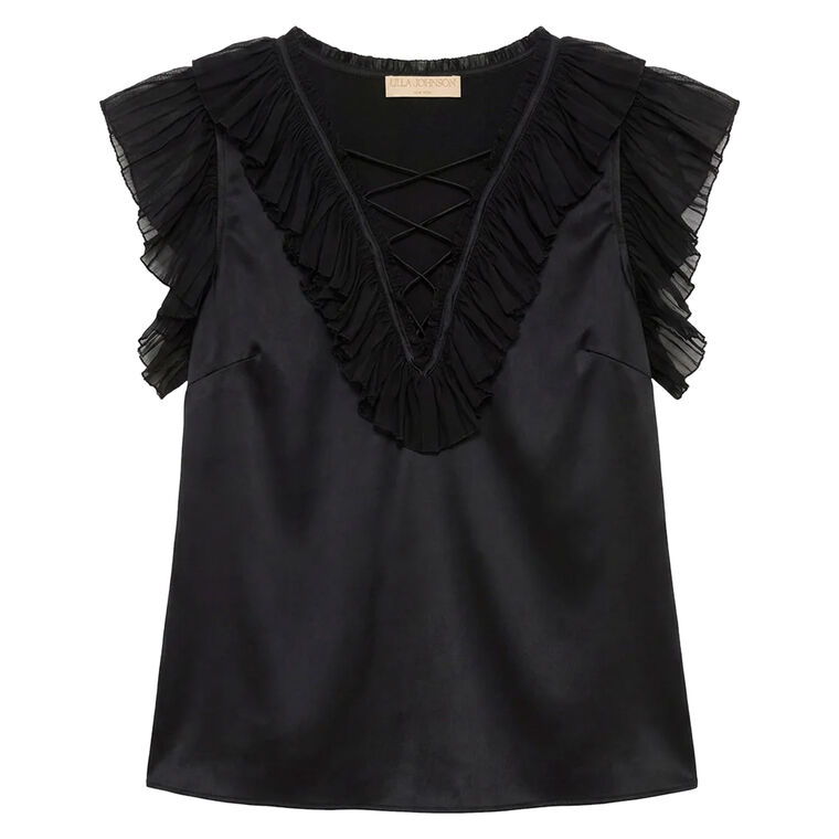 Ilyana Sleeveless Silk Top With Lace Up Neckline image number null