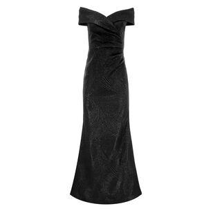 Metallic Jacquard Wavy Pattern Portrait Gown