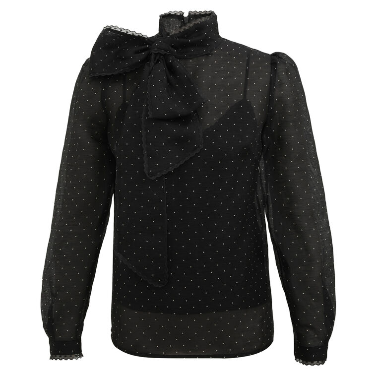 Dream Long Sleeve Pussybow Polka Dot Blouse image number null