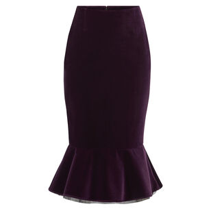 Peplum Midi Skirt In Velvet