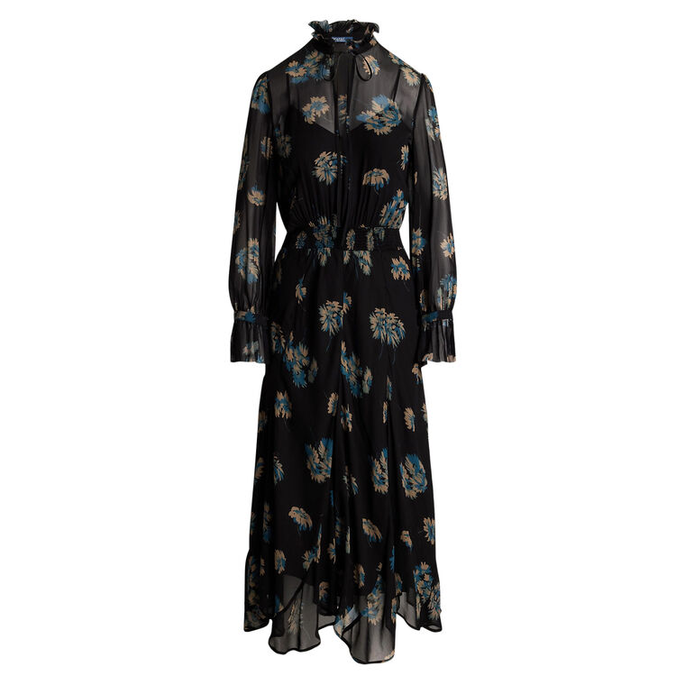 polo ralph lauren pleated georgette dress Polo Ralph Lauren Anbele Midi Dress In Polo Black