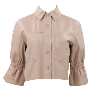 Carolina Leather Ruffle Sleeve Jacket