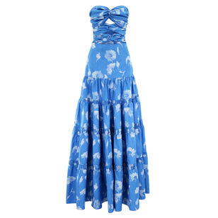 Lucente Strapless Twisted Bodice Tiered Maxi Dress