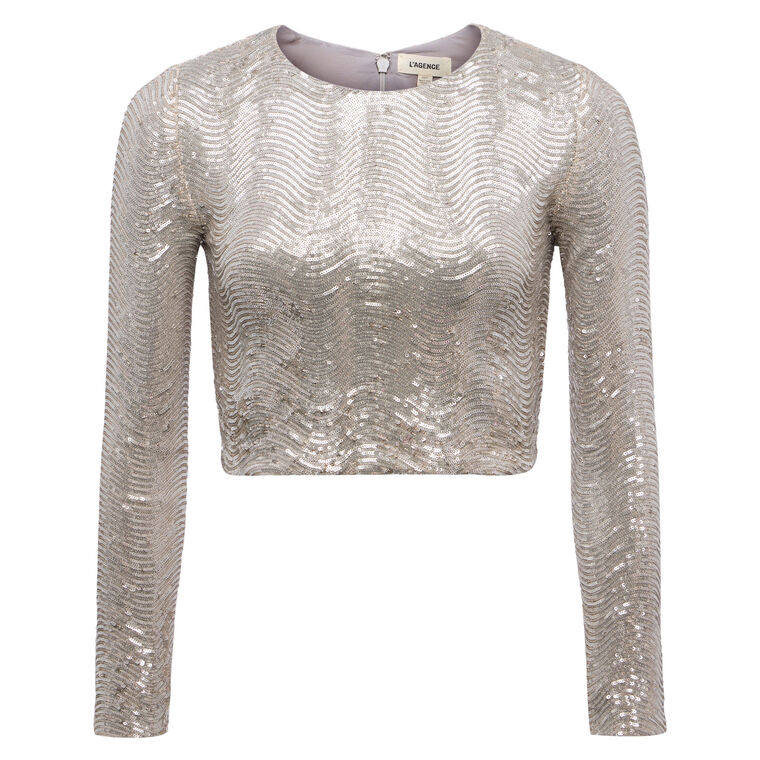 Rogan Sequin Long Sleeve Crop Top image number null