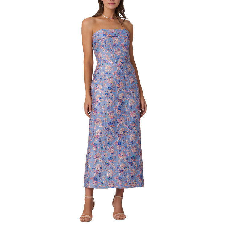 Callie Strapless Floral Jacquard Midi Dress image number null