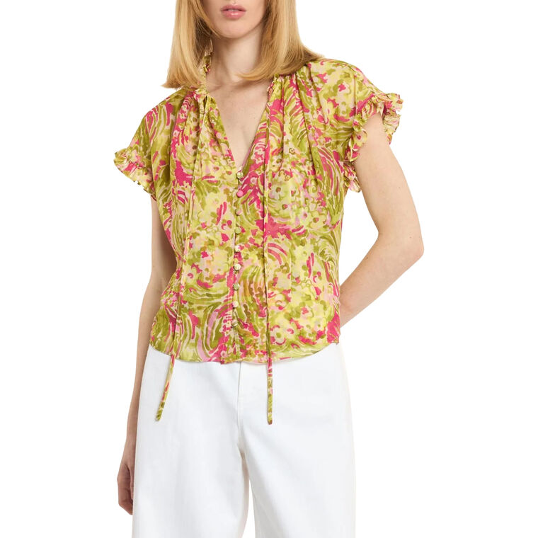 Jenise Daisy Swirl Flutter Sleeve Top image number null