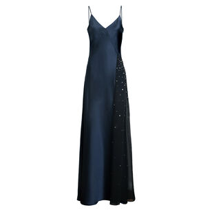 Catalina Sleeveless Embellished Panel Satin Maxi Dress