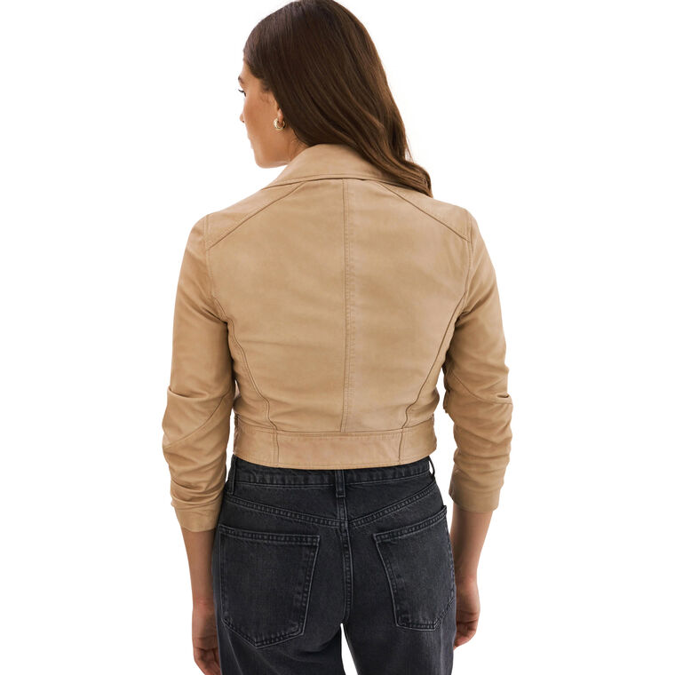 Janika Cropped Leather Biker Jacket image number null