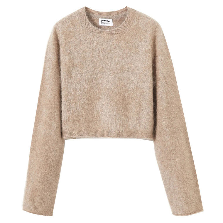 Najah Fuzzy Cropped Cashmere Crewneck Sweater image number null