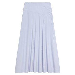 Angled Yoke Striped Midi Skirt