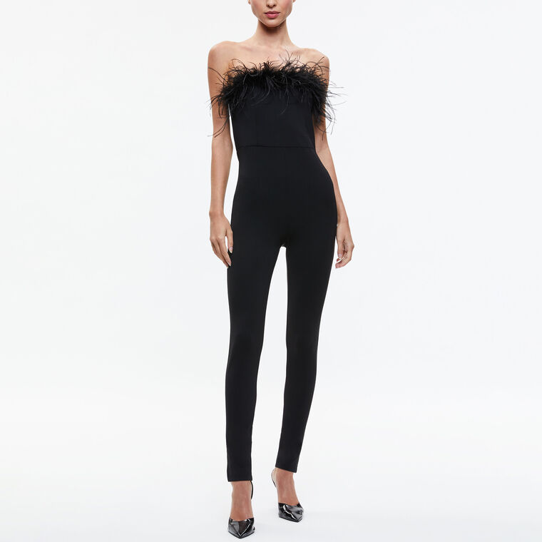 Idell Off Shoulder Feather Trim Jumpsuit image number null