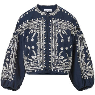 Drake 3/4 Sleeve Cropped Embroidered Bubble Jacket