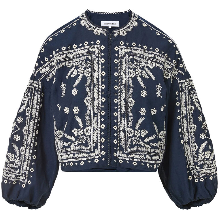 Drake 3/4 Sleeve Cropped Embroidered Bubble Jacket image number null