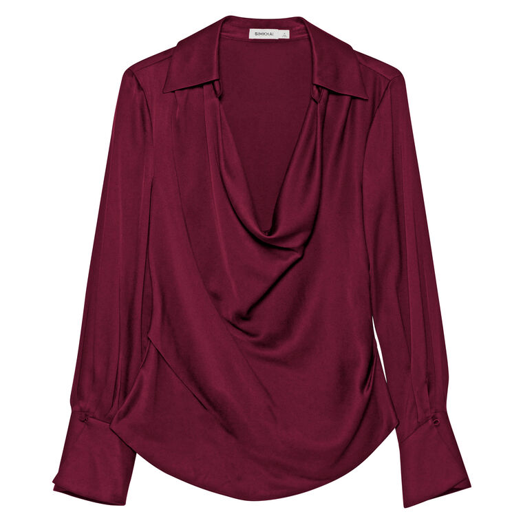Symone Long Sleeve Cowl Neck Satin Top image number null