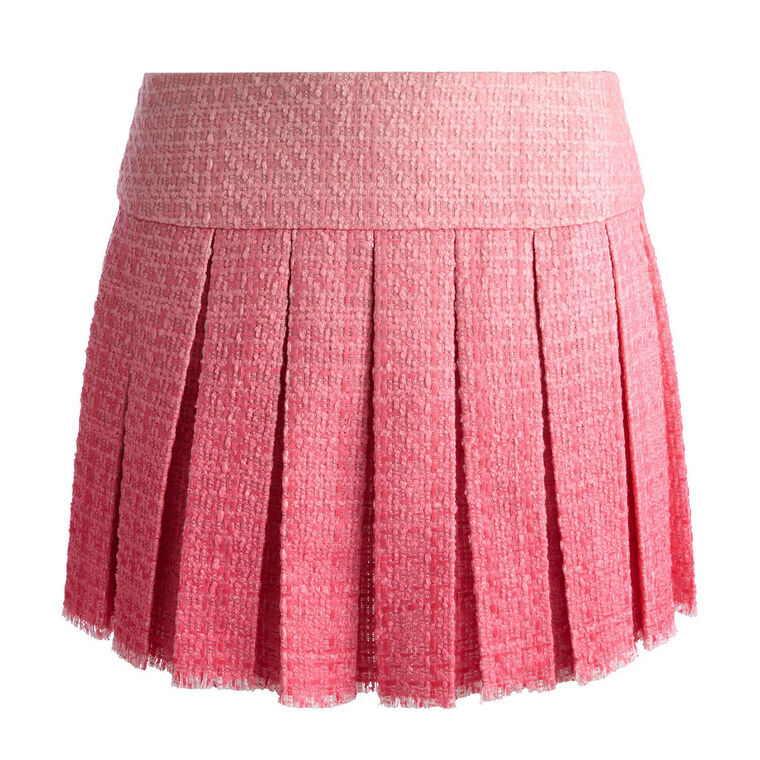 Emilie Frayed Tweed Pleated Mini Skirt image number null