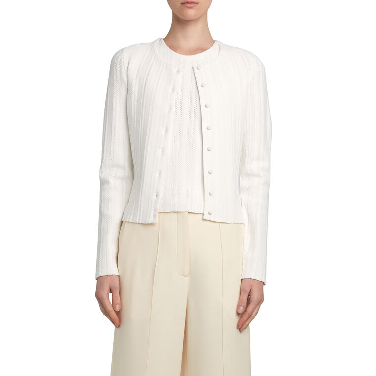 Faye Pointelle Knit Cardigan In Compact Jacquard image number null