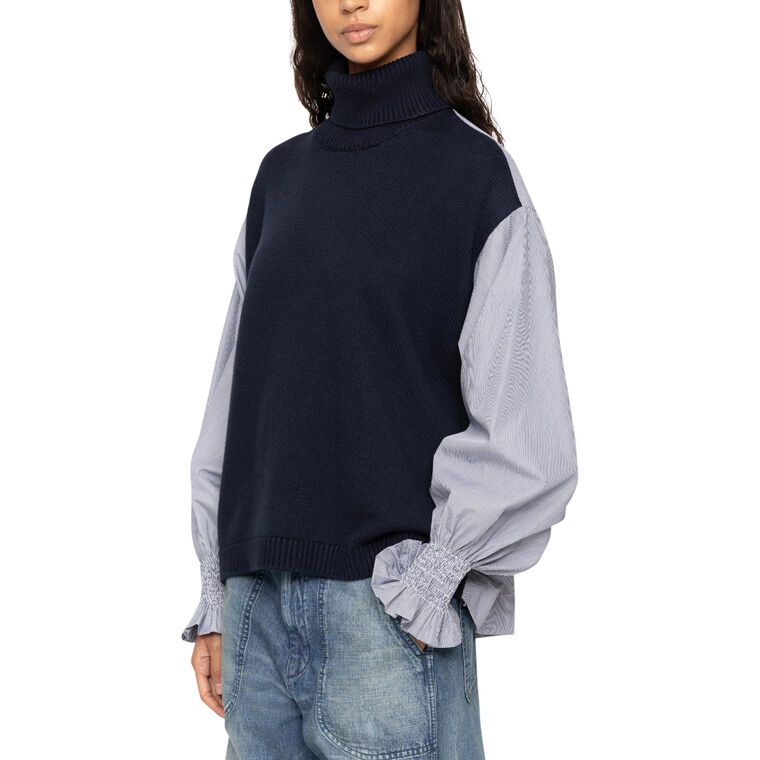 Devana Mixed Media Knot Turtleneck Sweater image number null