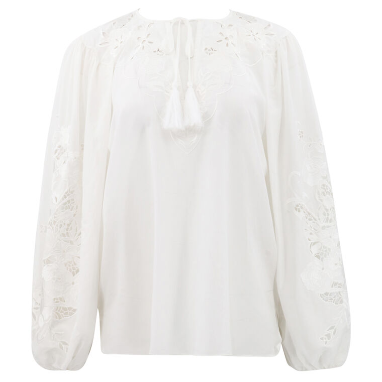 Gloria Embroidered Cotton-Silk Voile Blouse image number null