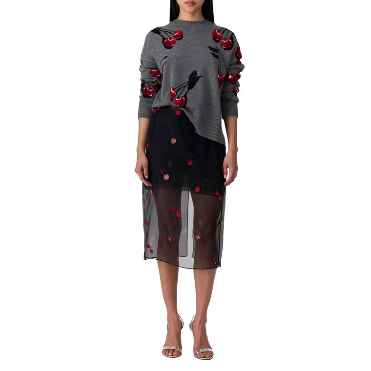 Multi Cherry Long Sleeve Pullover Sweater image number null