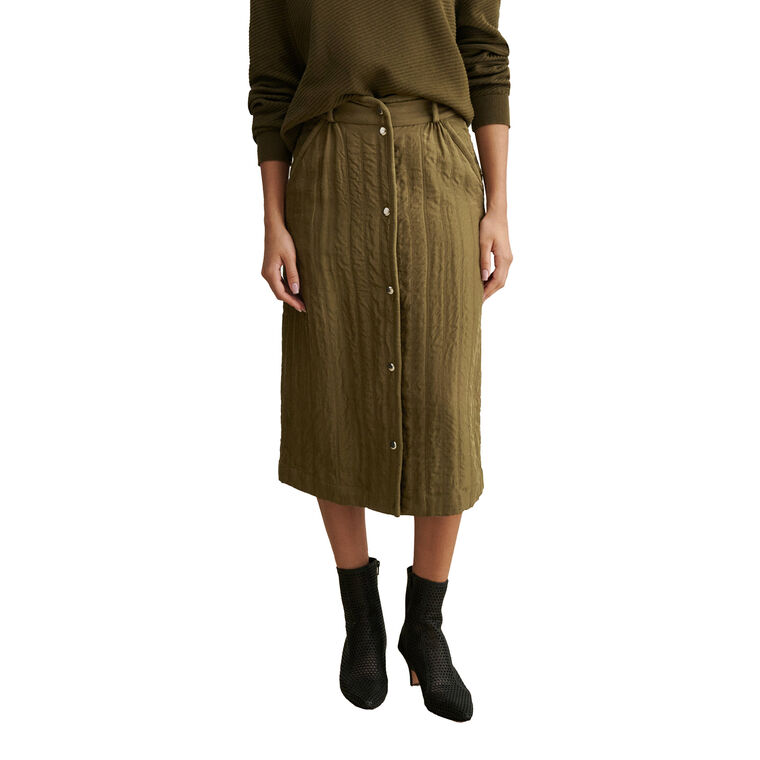 Handford Button-Front Quilted Silk Midi Skirt image number null