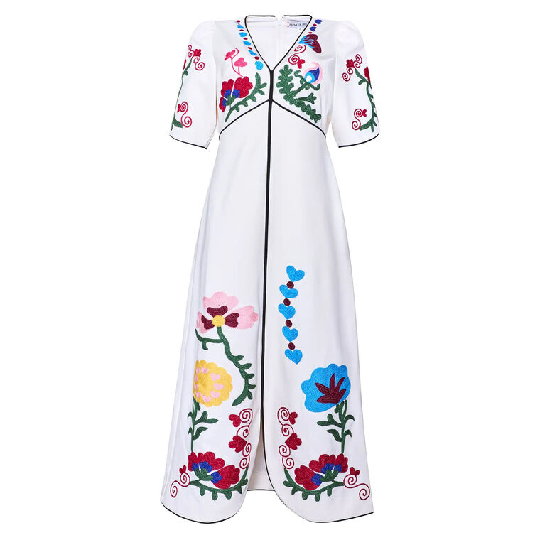 Margaritte Embroidered Short Sleeve V-Neck Midi Dress image number null