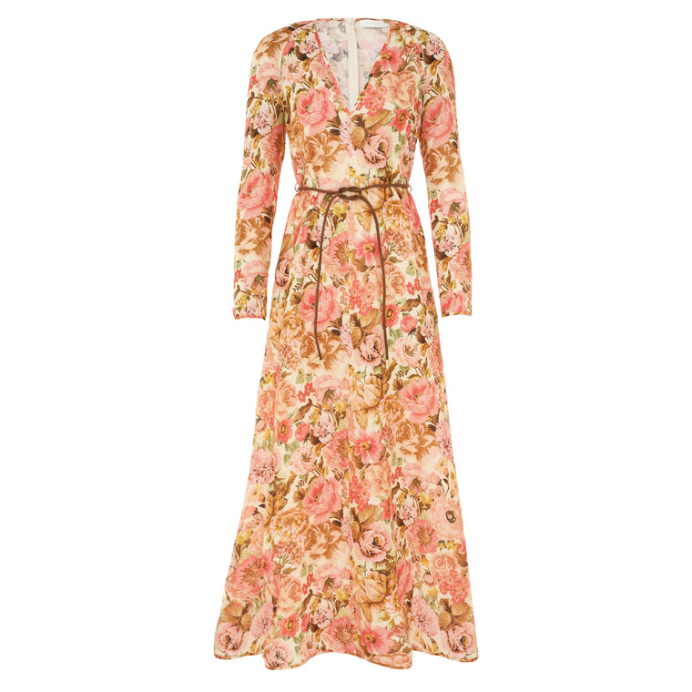 strapless open back dress Zimmermann // Pink Linen Floral Cassia Mini Dress – VSP Consignment main image 0