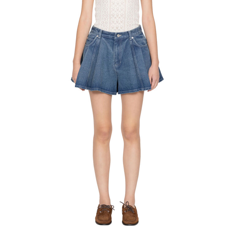 Stasia Pleated Denim Jean Shorts image number null