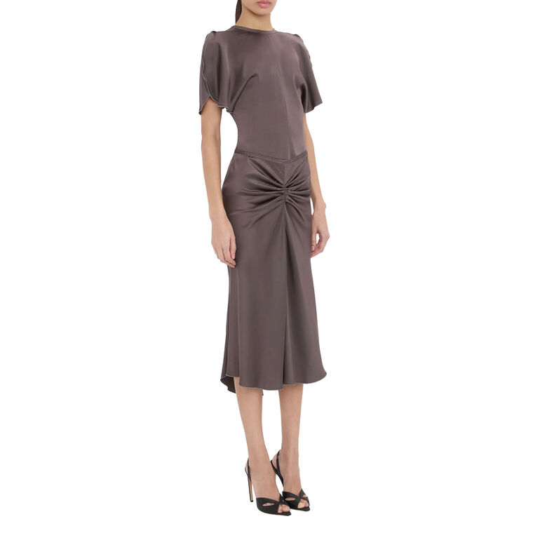 Bela Ruched Satin Midi Skirt image number null