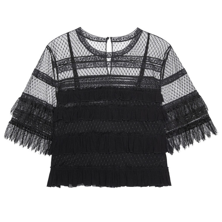 The Winter Mesh Short Sleeve Flounce Top image number null