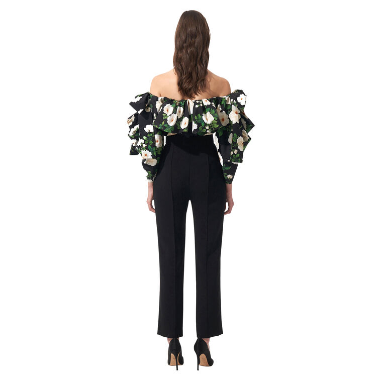 Off Shoulder Draped Sleeve Top With Rose Print image number null
