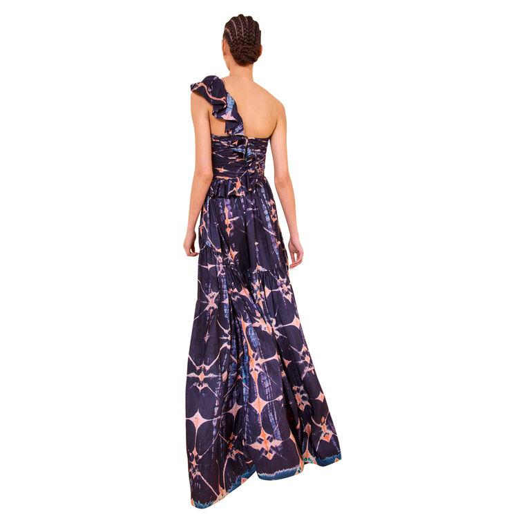 Valeria One Shoulder Silk Gown With Ruffle image number null