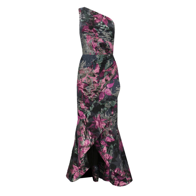 Floral Jacquard One Shoulder Evening Gown image number null